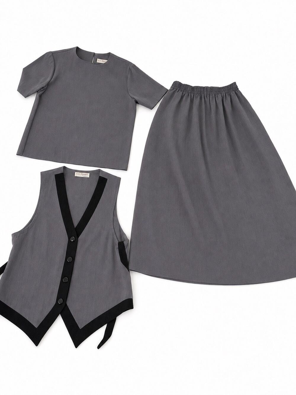 S.G. Sport Women’s Medium 3 Piece Gray Skirt Top Vest Outfit Set